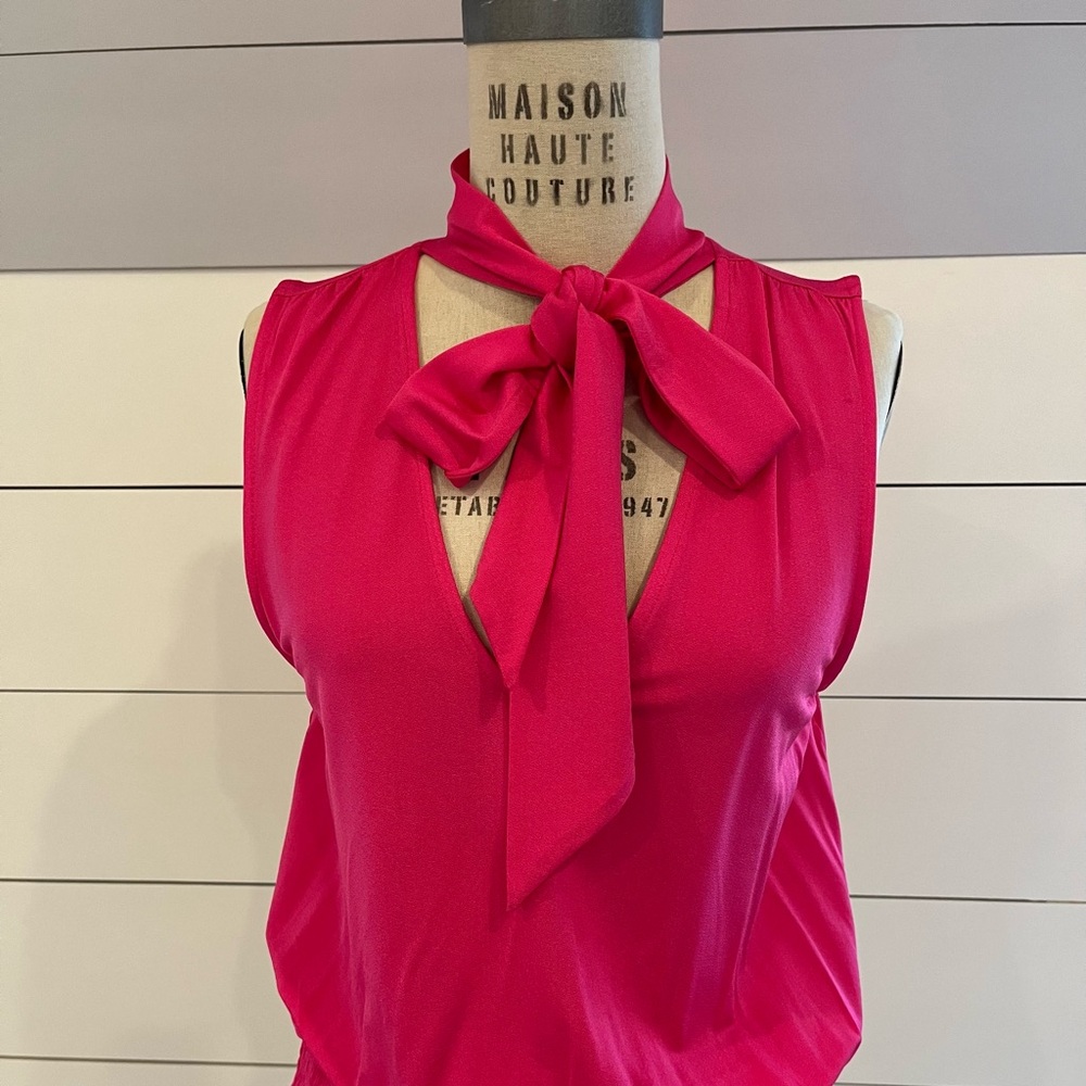 NWT By Anthropologie fuchsia sleeveless tie front blouse.